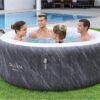 Bestway SaluSpa Fiji AirJet Large Round 2 to 4 Person Inflatable Hot Tub Portable Outdoor Spa with 120 AirJets and EnergySense Cover, Grey