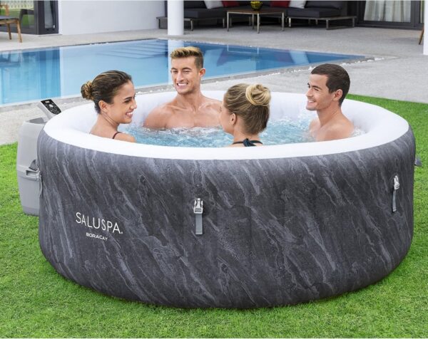 a18a9d357ac44921a7f4cdc29234032e Bestway SaluSpa Fiji AirJet Large Round 2 to 4 Person Inflatable Hot Tub Portable Outdoor Spa with 120 AirJets and EnergySense Cover, Grey