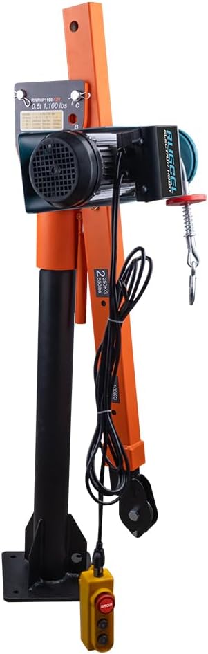 a1cbc368a0724c689b27d080feb447e1 1100lb Folding Dismountable Household Hoist Truck Crane with Electric Hoist (110V) – 880lb Pulling Force, Jib Cranes for Factory, Warehouse, Construction