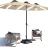 15ft Patio Umbrella with Solar Lights, Large Double Umbrella Outdoor, Rectangle 180''x106'' Umbrellas with 156 PCS LED Lights and Crank Handle for Backyard Deck Pool Shade in Black(1.9" Pole)