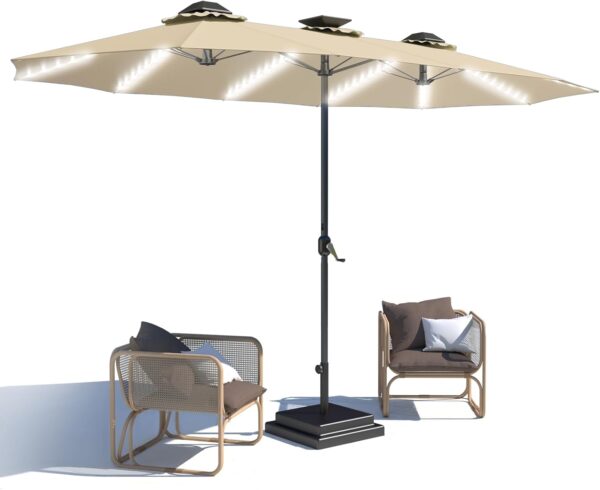 a1ee27a85e6c4352ba16b8c1c64fa3cf 15ft Patio Umbrella with Solar Lights, Large Double Umbrella Outdoor, Rectangle 180''x106'' Umbrellas with 156 PCS LED Lights and Crank Handle for Backyard Deck Pool Shade in Black(1.9" Pole)