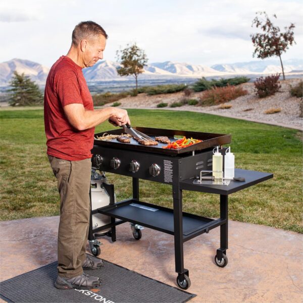 a24f5523873a499d870e862e45201b09 36" Gas Griddle Cooking Station 4 Burner Flat Top Gas Grill Propane Fueled Restaurant Grade Professional 36" Outdoor Griddle Station with Side Stands (1554)