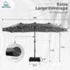 15ft Double Sided Patio Umbrella with Solar Lights, Outdoor Large Umbrellas with Crank Handle and 36 LED Lights, Rectangular Market Umbrella with Base Included for Deck Pool Shade