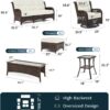 Outdoor Swivel Rocker Patio Chairs with 6-Inch Thick Cushions and Side Table, 3PCS High Back Wicker Patio Furniture Set for Porch, Balcony, Deck and Yard in Blue