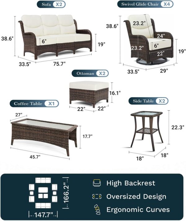 a2a7d21d88af44d98cb9f937277ac324 Outdoor Swivel Rocker Patio Chairs with 6-Inch Thick Cushions and Side Table, 3PCS High Back Wicker Patio Furniture Set for Porch, Balcony, Deck and Yard in Blue