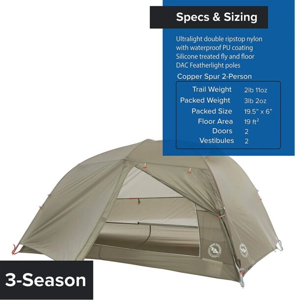 Big Agnes Copper Spur HV UL - UltralightBackpacking Tent 2 Person (Olive Green)