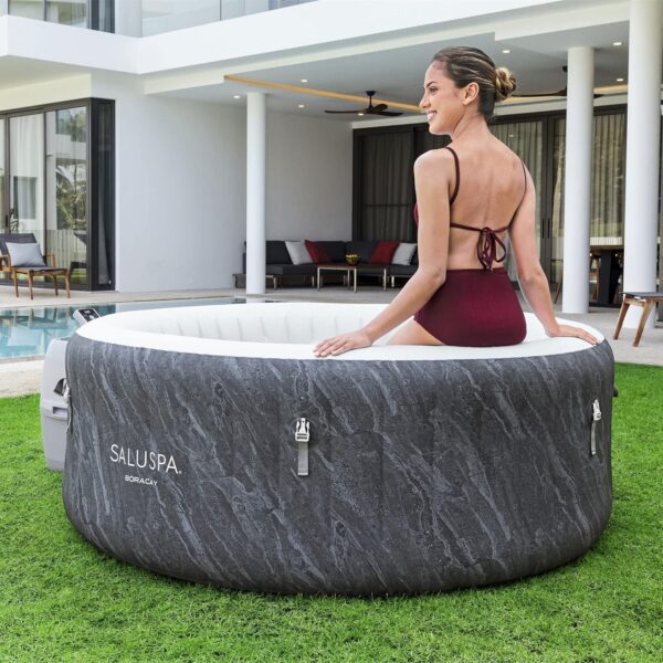 a2bca8848d2e420eb19d847829537e67 SaluSpa Fiji AirJet Large Round 2 to 4 Person Inflatable Hot Tub Portable Outdoor Spa with 120 AirJets and EnergySense Cover, Grey