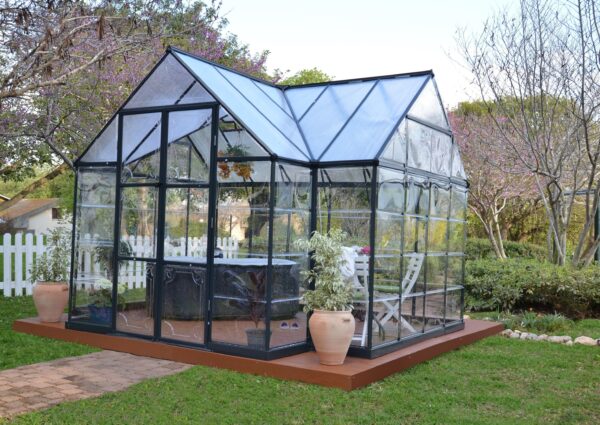 a2bf4afa2e9949759317fdd3b38768b0 Palram - Canopia Chalet Four Season - 12' x 10' - Walk-In Hobby Greenhouse - Charcoal Gray - with 2 Roof Vents