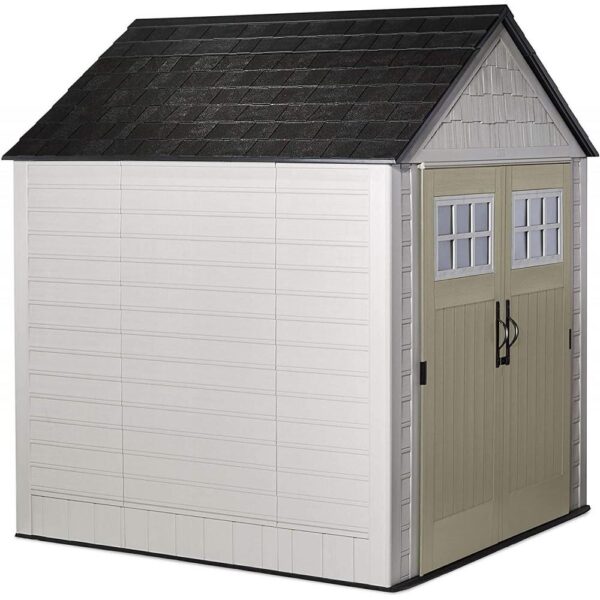 a3227b5ab1c141fcacc5d4d6fa310dcf Rubbermaid 7×7 Ft Durable Weather Resistant Resin Outdoor Garden Storage Shed with Windows and Utility Hooks, Sand