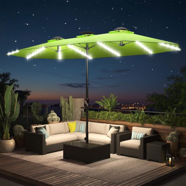 a3693bbcfe3c46e0b5f02cf2a7a74457 15ft Patio Umbrella with Solar Lights, Large Double Umbrella Outdoor, Rectangle 180''x106'' Umbrellas with 156 PCS LED Lights and Crank Handle for Backyard Deck Pool Shade in Black(1.9" Pole)
