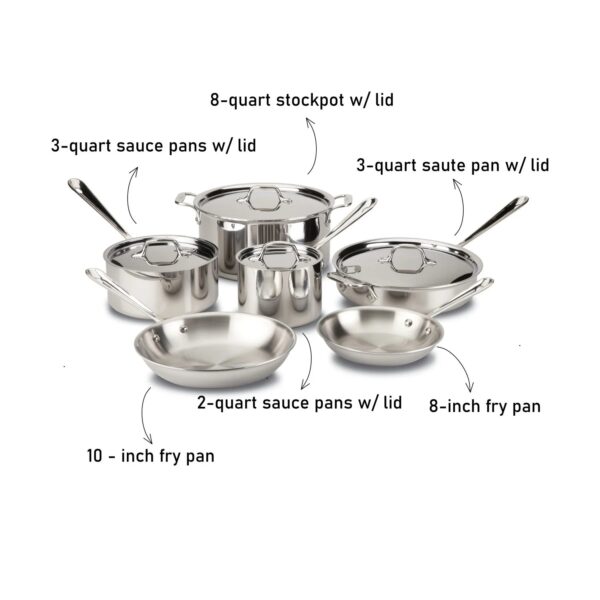 All-Clad D3 Stainless 3-ply Bonded Cookware Set, 10 piece Set