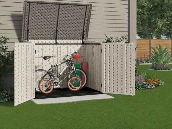 Suncast Plastic Storage Shed, Off-White and Gray, 44.25 in D x 52 in H x 70.5 in W