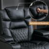 Power Home Theater Seating Set of 3, Brown Faux Leather Electric Recliner Chair with Powered Headrest, Dual Motors Movie Reclining Chairs with LED Lights,USB Port,Cup Holders, Hidden Arm Storage