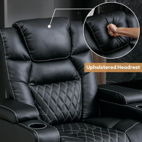 a43cea622fb04330821c7bdbb20c1e6e Power Home Theater Seating Set of 3, Brown Faux Leather Electric Recliner Chair with Powered Headrest, Dual Motors Movie Reclining Chairs with LED Lights,USB Port,Cup Holders, Hidden Arm Storage