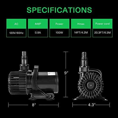 a4b8f7f0f0be4afb9f688020e556e49f VIVOSUN 1600 GPH Submersible Water Pump, 100W Pond Pump, Ultra Quiet Aquarium Pump