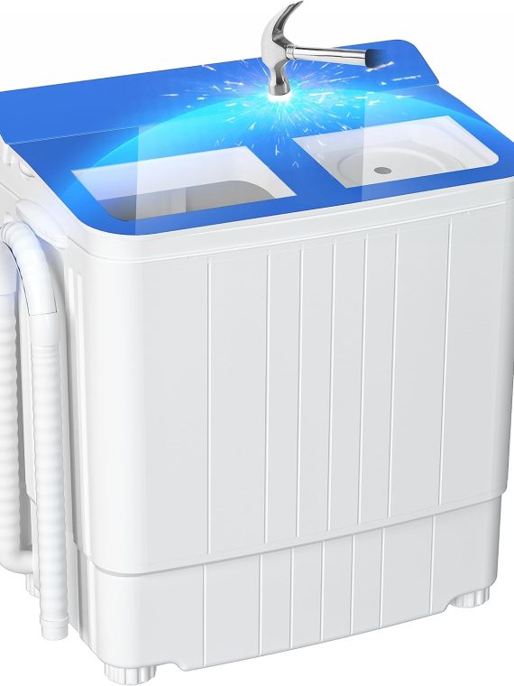 a4cad777860348e0b16a78bea2ab17d7 Portable Washing Machine - 14.5 lbs Mini Twin Tub Washer & Spin Dryer for Apartments, Dorms, RVs, Camping - Gray/Blue