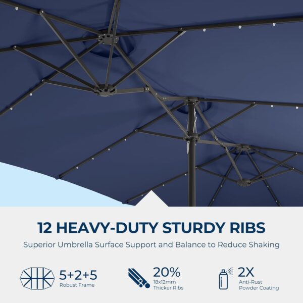 a519db47f6d049669514c369de83ccd5 Double Sided Patio Umbrellas - 15ft Solar Lights LED Lighted Outdoor Extra Large Market Table Umbrella with Base Included, Oversized Umbrella for Deck, Pool, Backyard (Beige)