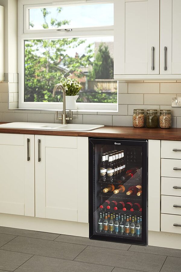 a54fda57917a4e8ab89f93eec9f17605 80L Glass Fronted Under Counter Fridge, Wine Beer and Beverage Cooler