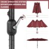 15 ft Large Patio Umbrella with Solar Lights Double-Sided Outdoor Rectangle Market Umbrellas with 36 LED Lights/Base Included/Easy Crank for Patio Garden Yard Pool Lawn, Brown