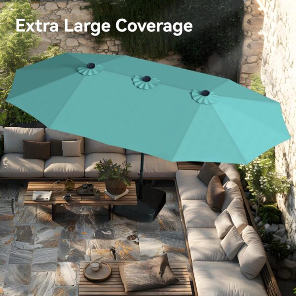a55be820430f452d8ae8b386e573ec96 15ft Patio Umbrella Double-Sided Outdoor Market Extra Large Umbrella with Crank, Umbrella Base Included (Dark Red)