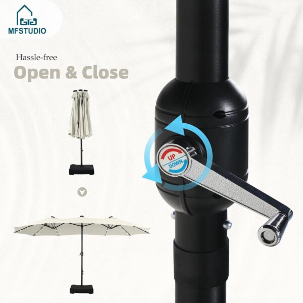 a57733b3cefe46768b2009e215033b1b 15ft Double Sided Patio Umbrella with Solar Lights, Outdoor Large Umbrellas with Crank Handle and 36 LED Lights, Rectangular Market Umbrella with Base Included for Deck Pool Shade