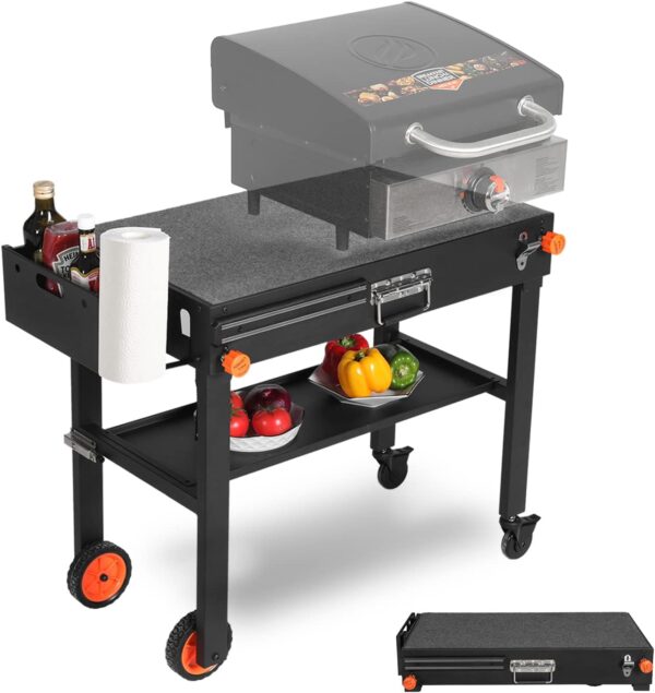a5f0b3d686da46d182aa54d195ad9586 Portable Outdoor Grill Table, Folding Grill Cart Solid and Sturdy, Blackstone Griddle Stand Large Space, Blackstone Table with Paper Towel Holder, Grill Stand for Blackstone Griddle, Ninja Grills etc