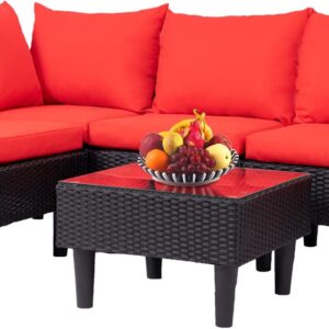Patio Furniture Set 4 Pieces Outdoor Rattan Chair Wicker Sofa Garden Conversation Bistro Sets for Yard,Pool or Backyard