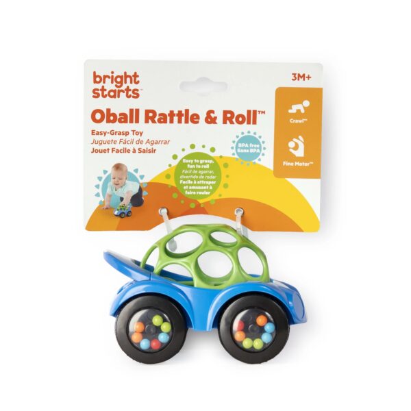 Oball Easy Grasp Rattle & Roll BPA-Free Push Car Infant Crawling Toy, 1 Pack, Blue Unisex