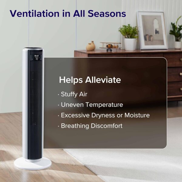 a7296c18a4a84d5b97dc1b9336a2d14c LEVOIT Tower Fan for Bedroom, Standing Fan that Blows Cold Air for Home, 28dB Quiet for Sleep, Remote, 90° Oscillation, 12H Timer, 25ft/s Velocity, 5 Speeds, 4 Modes, Bladeless 36 inch, White
