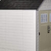 Rubbermaid 7×7 Ft Durable Weather Resistant Resin Outdoor Garden Storage Shed with Windows and Utility Hooks, Sand