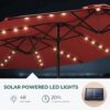 Double Sided Patio Umbrellas - 15ft Solar Lights LED Lighted Outdoor Extra Large Market Table Umbrella with Base Included, Oversized Umbrella for Deck, Pool, Backyard (Beige)