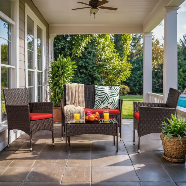 a7cc1b302d8d46c6852439a5d7f3f4e0 4 Pieces Outdoor Patio Furniture Sets Rattan Chair Wicker Set, Outdoor Indoor Use Backyard Porch Garden Poolside Balcony Furniture Sets Clearance (Brown and Beige)