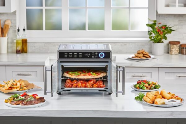 a828d74ee2334038abb2bef66b300834 Crisp 'N Bake Air Fryer Toaster Oven Combo, 12 in 1 Countertop Convection Oven Cooks Food Fast, Fits a Whole Pizza or 6 Toast Slices, French Doors with Stainless Steel Finish