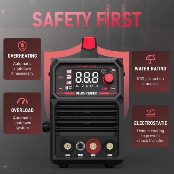 a85cb8f28e554c1bb72714564bc4cbc4 135Amp MIG Welder,110V Flux Core Welder Flux MIG/Lift TIG/Stick 3-in-1 Large LED Digital Display Welding Machine IGBT Inverter Welder FLUX-135PRO