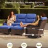 Outdoor Swivel Rocker Patio Chairs with 6-Inch Thick Cushions and Side Table, 3PCS High Back Wicker Patio Furniture Set for Porch, Balcony, Deck and Yard in Blue
