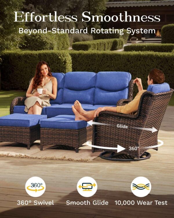 a8b1fb5eab7d44a4bbb9a829d109c240 Outdoor Swivel Rocker Patio Chairs with 6-Inch Thick Cushions and Side Table, 3PCS High Back Wicker Patio Furniture Set for Porch, Balcony, Deck and Yard in Blue