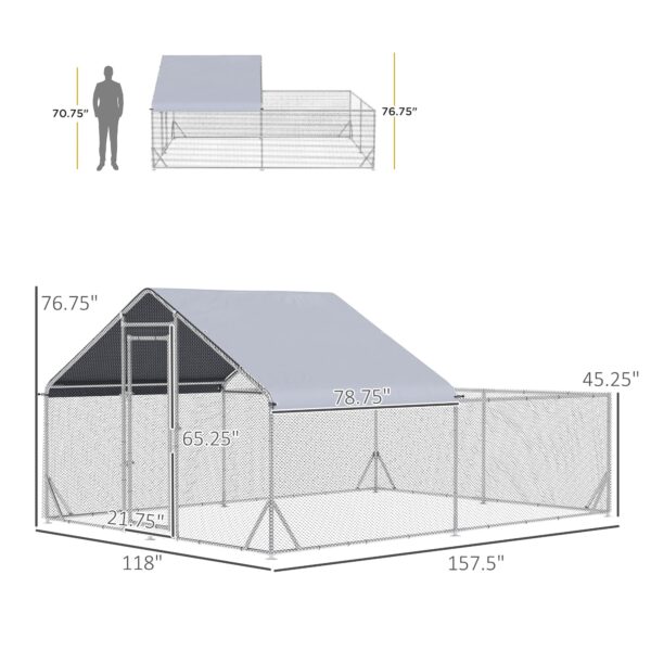 PawHut 13.1 ft Large Metal Chicken Coop for 12 Chickens, Walk-In Chicken Coop Run, Big Chicken House, Ducks Rabbit Enclosure for Backyard with Water-resistant and Anti-UV Cover