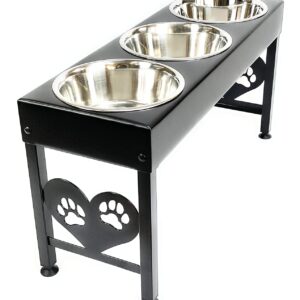 Pet Feeding Station Triple 3-Quart Metal Dog Bowl 16" Tall