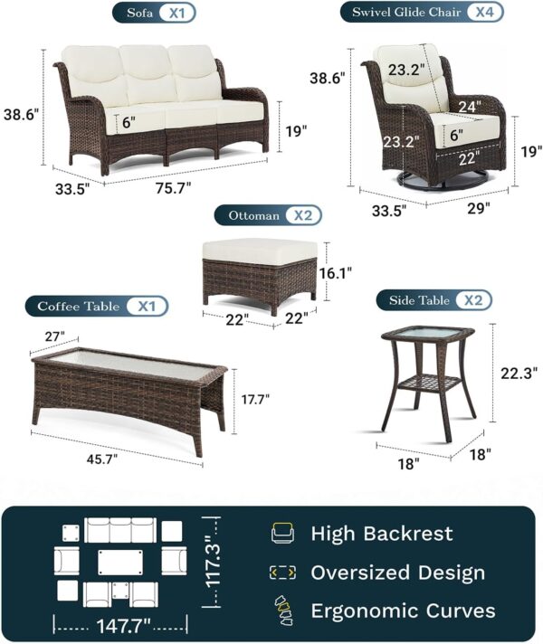 a9d69ea227f945e597aea11c80192773 Outdoor Swivel Rocker Patio Chairs with 6-Inch Thick Cushions and Side Table, 3PCS High Back Wicker Patio Furniture Set for Porch, Balcony, Deck and Yard in Blue