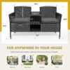 Outdoor Furniture Patio Loveseat Wicker 2-Seat with Built-in Table and Cushions Rattan Porch Chairs Bench for Balcony, Lawn, Backyard (Beige)