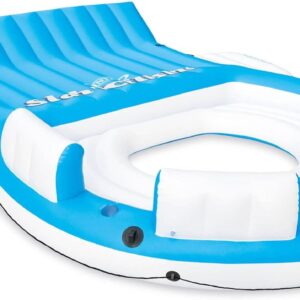 56299EP 145 x 125 x 20 Inch Splash N Chill Inflatable Lake and Pool Relaxation Island Lounger Seat for up to 7 Adults, Blue and White