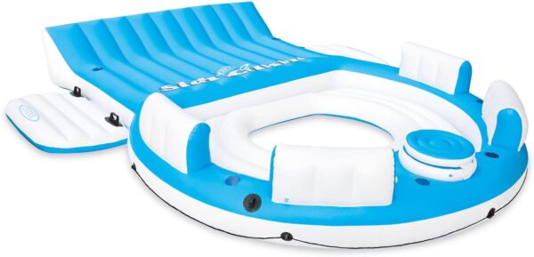 aa4e8ccdd145476cb7bd125ab975fd20 56299EP 145 x 125 x 20 Inch Splash N Chill Inflatable Lake and Pool Relaxation Island Lounger Seat for up to 7 Adults, Blue and White