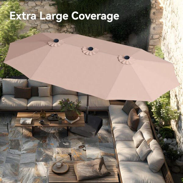 aa60ecbc15a1483d96e39f640cdbc668 15ft Patio Umbrella Double-Sided Outdoor Market Extra Large Umbrella with Crank, Umbrella Base Included (Dark Red)
