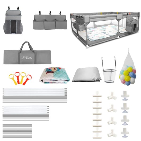aa6adce96dc94a8a935df5090eec87f3 Baby Playpen with Mat 75"*59", Extra Large Playpen for Babies and Toddlers with Storage Bag, BPA-Free, Non-Toxic, Safe No Gaps Playards for Babies, Sturdy Safety Play Yard for Indoor Outdoor Fun, Grey