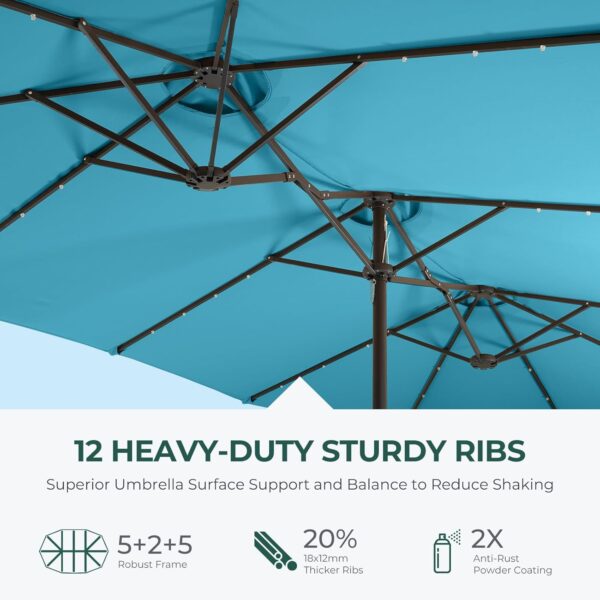 aafb0882fe7d48f3ab3b3f851483439a Double Sided Patio Umbrellas - 15ft Solar Lights LED Lighted Outdoor Extra Large Market Table Umbrella with Base Included, Oversized Umbrella for Deck, Pool, Backyard (Beige)