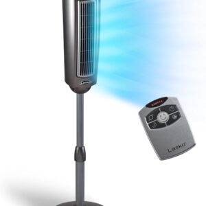 LASKO Elevation 42”-54” Adjustable Height Pedestal Tower Fans for Home, 31 ft/s Airflow, Quiet 28 dB on Low, 90° Oscillation, 12 Hour Timer, Remote Control, Black, EST100
