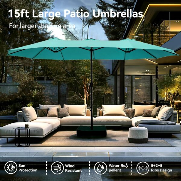 ab6957cd0bc6430789ad33d74e33807b 15ft Patio Umbrella Double-Sided Outdoor Market Extra Large Umbrella with Crank, Umbrella Base Included (Dark Red)