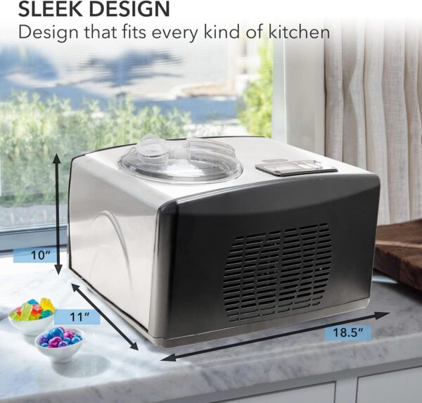 ab93e30a30cb4ea485c5ef1d7b348154 Automatic Ice Cream Maker, 1.6 Quart, Stainless Steel, Built-in Compressor, LCD Display, Timer, Black/Pink