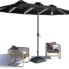 15ft Patio Umbrella with Solar Lights, Large Double Umbrella Outdoor, Rectangle 180''x106'' Umbrellas with 156 PCS LED Lights and Crank Handle for Backyard Deck Pool Shade in Black(1.9" Pole)