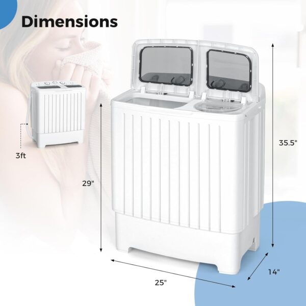 ac2335dae9c246e0ba35277eee1d5b70 Portable Washing Machine, Twin Tub 20 Lbs Capacity, Washer(12 Lbs) and Spinner(8 Lbs), Durable Design, Timer Control, Compact Laundry Washer for RV, Apartments and Dorms, Grey+White